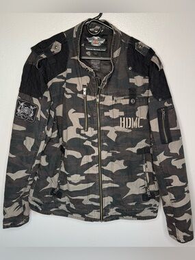 Harley-Davidson Men’s Black/Green Camo Patch Motorcycle Jacket